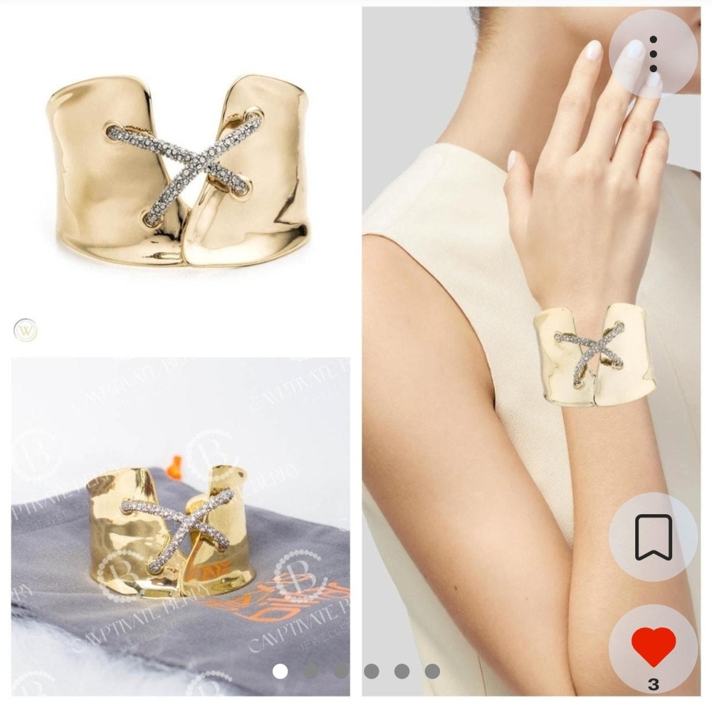 Alexis Bittar Gold Crystal X Cuff Bracelet - Picture 8 of 9